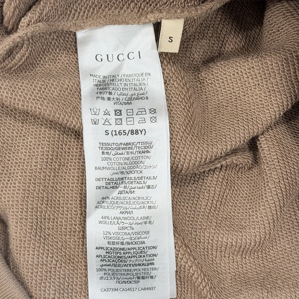 Gucci Half Zip Hoodie Web Stripe Logo Patch Beige Pink Cotton Size S Italy
